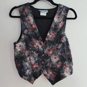 Vintage 90s floral button front vest whimsigoth feminine academia goth romantic - Picture 1 of 9