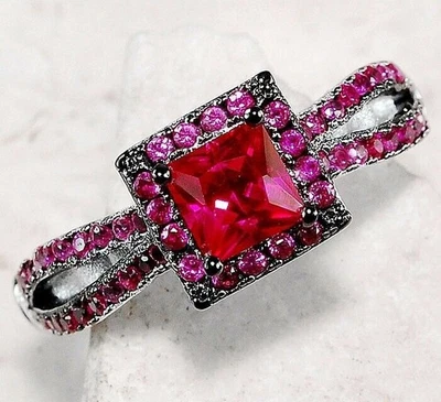 Anillo de filigrana de plata esterlina 925 rubí tratado de 2 quilates joyería talla 9 MP7 Foto 1 de 4