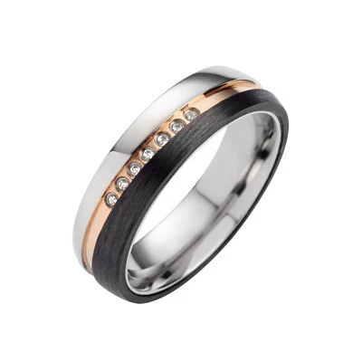 Trauring Ehering Verlobungsring Carbon Titan Partnerring  Zirkonia Gravur - Bild 1 von 4