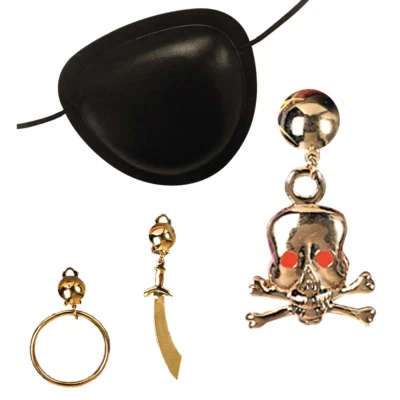 SET PIRATA - BENDA PER OCCHIO E ORECCHINO - ACCESSORI ABITO VESTITO CARNEVALE - Immagine 1 di 4