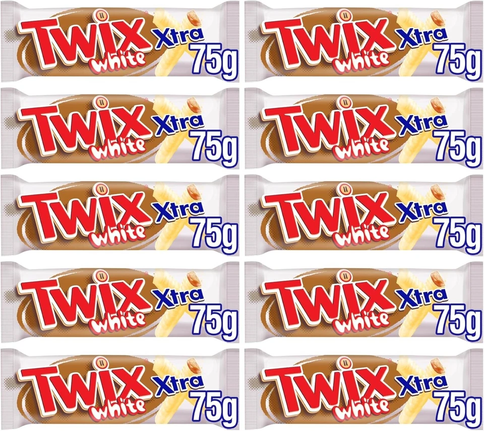 Twix Xtra White Chocolate Biscuit Twin Bars 75g x 10 - Treat Share 4 Everyone - Image 1 of 1