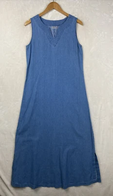 Maxi Vestido Newport News Para Mujer 10 Azul Denim Sin Mangas Playa Costera Vacaciones Foto 1 de 4