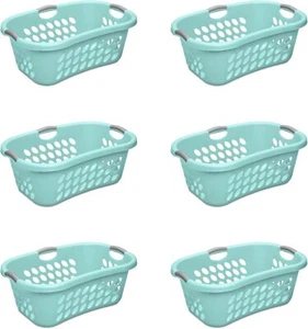 Sterilite 6 Pack Plastic Laundry Basket Hamper, 1.25 Bushel, Aqua Chrome - Picture 1 of 9