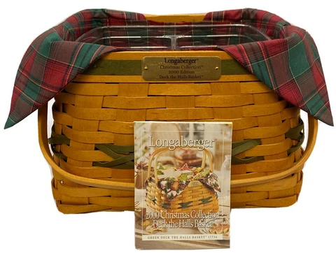 Longaberger Xmas Collection 2000 Deck the Halls Basket W/2 Inserts, Missing Lid Cover