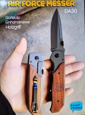 KaSul® Germany | DA30 Taschenmesser AIR FORCE Holzgriff | Einhand | Gürtel Clip