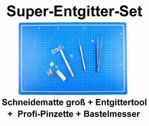 Top 4er Entgitter-Set Schneidematte groß A3+Pinzette+Entgitternadel+Bastelmesser - Bild 1 von 12