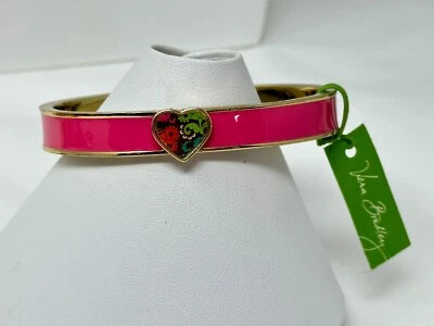 NWT Vera Bradley Goldtone Pink LOLA Paisley Heart Bangle Bracelet - Image 1 of 4