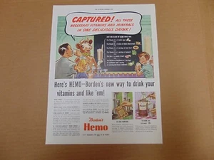 1942 BORDEN'S HEMO Bevi le tue VITAMINE dice ELSIE LA MUCCA pubblicità stampa artistica vintage - Foto 1 di 1