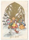 1961 Postkarte Frohe Weihnachten Vintage Kinder Geschenke Eichhorn Landschaft