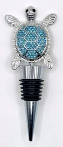 Novelty Barware Ocean Coastal Blue Rhinestone Sea Turtle Wine Bottle Stopper New - Picture 1 of 3