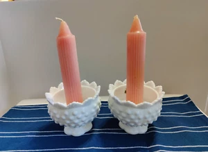 2 FENTON HOBNAIL CANDLE BOWLS WHITE MILK GLASS - Picture 1 of 18
