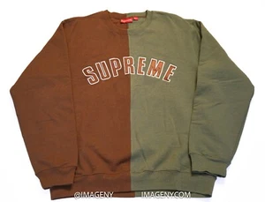 SUPREME SPLIT CREWNECK SWEATSHIRT USED SIZE XLARGE BROWN GREEN SS17 - Picture 1 of 5