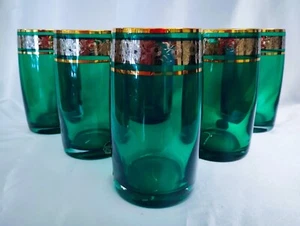 Crystalite Bohemia Czech Water, whisky Green glass 300 ml. with gold - 6 pcs - Picture 1 of 4
