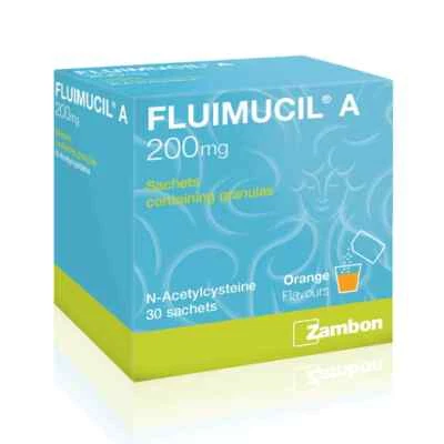 Fluimucil A 200mg 30 Bolsitas Gránulos Flema Transparente Sabor Naranja Foto 1 de 4