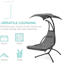 best choice products outdoor hanging curved steel chaise lounge chair swing - Picture 1 of 4