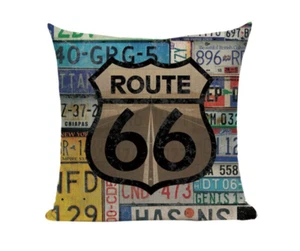 Route 66 VC6 Pillow Cover Vintage Highway Classic License Plates Automotive - Picture 1 of 5