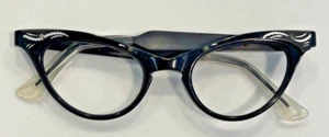 Woman's Black Cateye Eyewear 44x22 5.5 metal temple design eyeglasses - Picture 1 of 10
