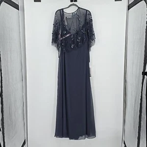 Mac Duggal Plus Capelet Gown Midnight Women's Maxi Dress Size 22W - Picture 1 of 10