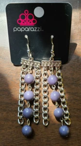 Paparazzi Earrings Purple Silver Dangle Chains - NEW - Picture 1 of 2