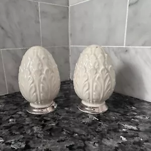 Lenox Woodleaf Easter Egg Salt & Pepper Shakers Set Platinum Trim 1978 3" Ivory - Picture 1 of 5