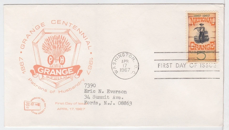 TurtlesTradingPost - National Grange 100 aniversario #1323 - 1967 FDC - AFDCS Foto 1 de 1