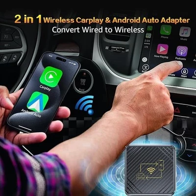 Carbon Fiber Car Android Auto Carplay wired to wireless adapter 2in 1 AI box - Image 1 of 4