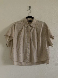 Rag & Bone Martha Poplin Shirt Color: Khaki Stripe Size M - Picture 1 of 10