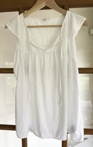 GAP White Cap Sleeve Blouse Shirt Womens S Tie Front Embroidered - Picture 1 of 5