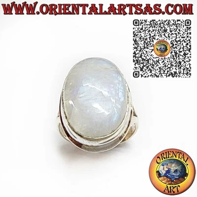 Anello in Argento 925‰ con Pietra di Luna Arcobaleno Ovale – Bordo Liscio e Mont - Immagine 1 di 4