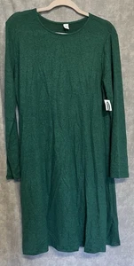 Nuevo Talla Grande Antiguo Vestido Columpio Azul Marino Felpa Tejido Verde L - Imagen 1 de 4