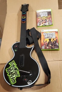 Xbox 360 Guitar Hero Gibson Les Paul Guitar Wireless Controller Bundle 2 Games - Picture 1 of 9