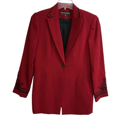 Blazer Kasper & Company ASL para mujer 10 rojo lana solo botón puño bordado Foto 1 de 4