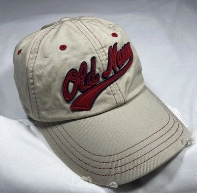 Y2K Old Navy Hat - Vintage 90s StrapBack Beige/Tan Baseball Cap, Red Embroidery - Image 1 of 4
