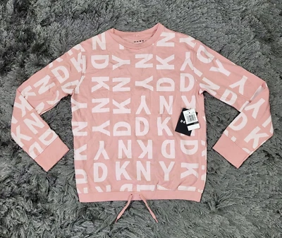 Sudadera DKNY Niñas Grande (12) Rosa Estampado Completo Logo Pullover Cordón Foto 1 de 4
