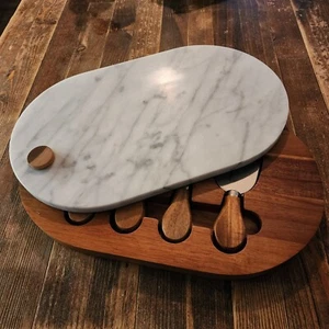 Our Table Wood Marble Cheese Cutting Charcuterie Board Knife Set - Picture 1 of 15