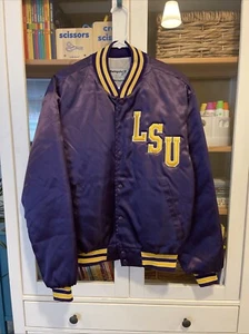 Vintage 80s Swingster LSU Louisiana State University Purple Satin Jacket Sz L - Picture 1 of 24