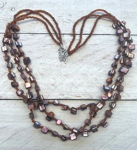 Halskette, Collier, Muschelkette, Perlmuttkette, Nuggets, braun ,Lagenlook, - Bild 1 von 2