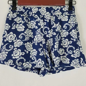 Mine Shorts Damen klein blau weiß hoher Bund Blumen rosa gefüttert Pull On - Bild 1 von 10
