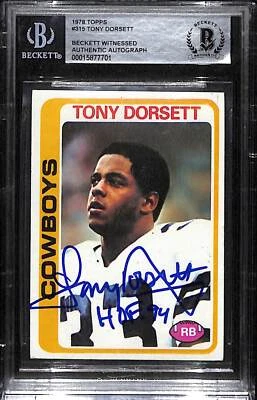Tony Dorsett 亲笔签名 1978 年 Topps #315 集换卡板 Beckett 40974 — 第 1/2 张图片
