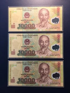 Vietnam 10000 Dong 2008 Pick 119 3 Consecutive Notes UNC - GEM UNC Prefix AA - Picture 1 of 2