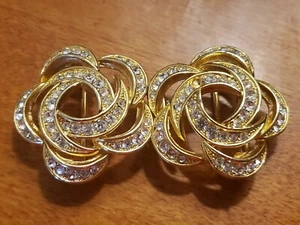 Vintage Paquette Belt Buckle Gold Tone Swirls with Crystals - Picture 1 of 5