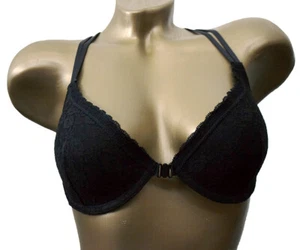 Iris & Lilly Black Lace Bra Womens Size 34C Double Strap Racerback Front Closure - Picture 1 of 7