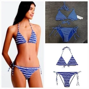 Lucky Brand Women's Blue & White Striped Textured Bikini Set Size Medium - Picture 1 of 13