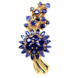 Gemstone Heated Blue Sapphire Brooch 925 Sterling Silver 18K Gold Plated - Picture 1 of 4