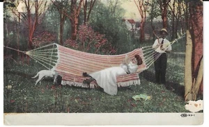 Oswego & Niagara Falls RPO TR.114, 1907 post card of Girl on Hamock in Woods - Picture 1 of 2