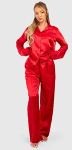 boohoo Heart Detail Pocket Button Front Shirt & Trousers Pyjama Set Size 14 rrp - Picture 1 of 7