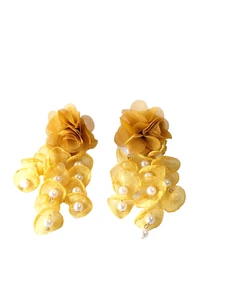 Summer Beach Dangle Drop Earrings Bead Chiffon Yellow Stud Casual - Picture 1 of 10