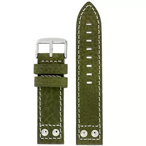 Watch Band Leather Green Pilot Aviator Style White Stitching 20mm 22mm 24mm - Picture 1 of 4