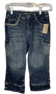 New Limited Girls Denim Crop Pants size 12 Studded BNWT Stretch - Picture 1 of 5
