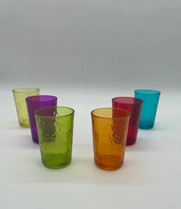 VERRE VINTAGE COULEUR EN VERRE DECOR FLEURI LOT DE 6 VERRES MULTICOLORES - Imagen 1 de 8